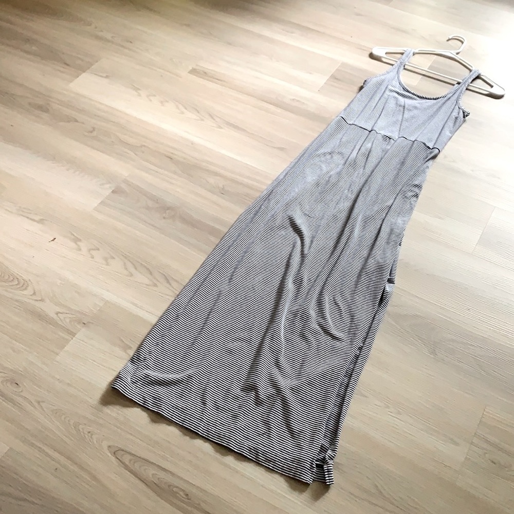 Blue and white stripped maxi dress